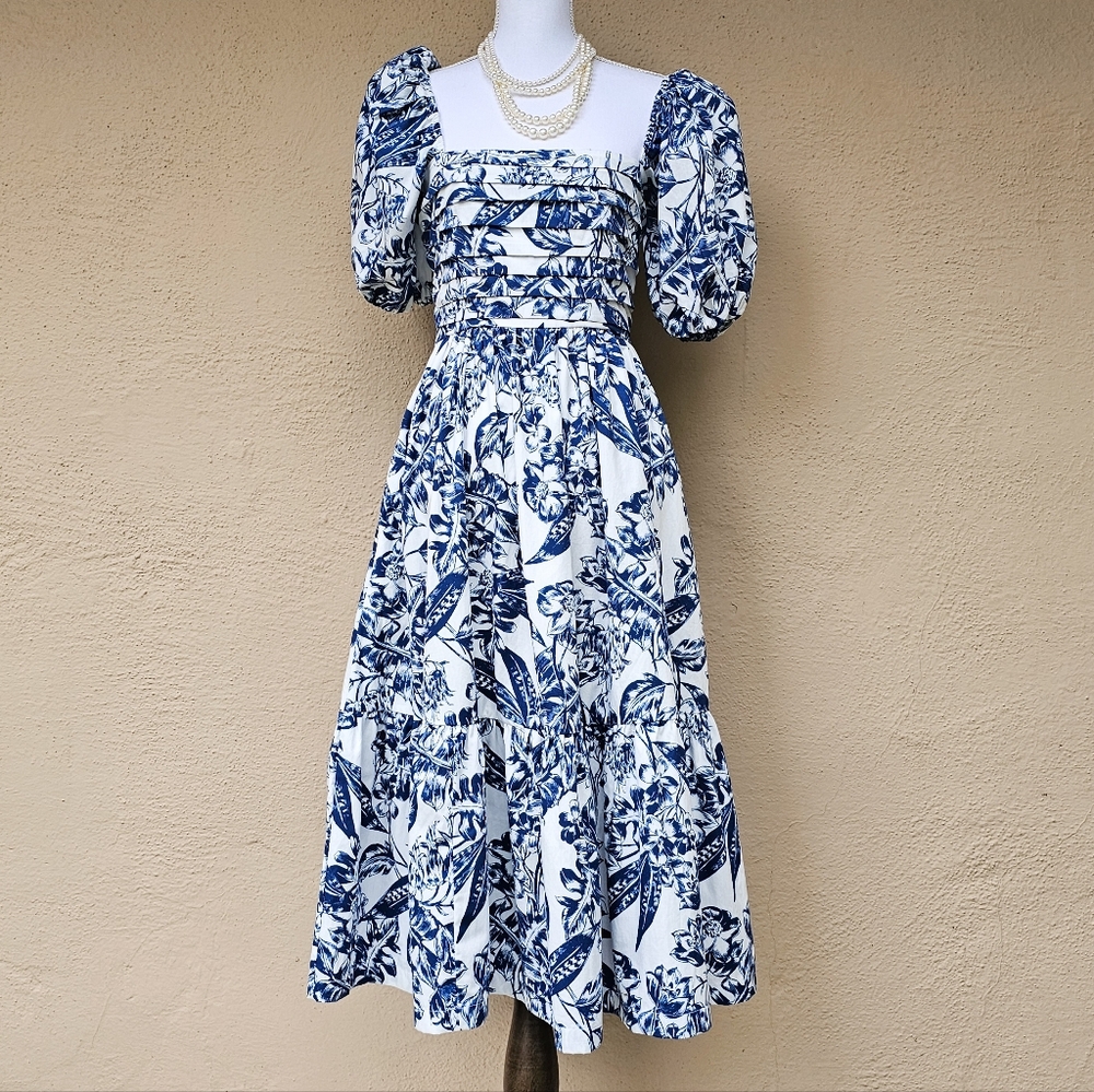 Abercrombie & Fitch Smocked and Tiered Puff Sleeve Midi Dress Size XS